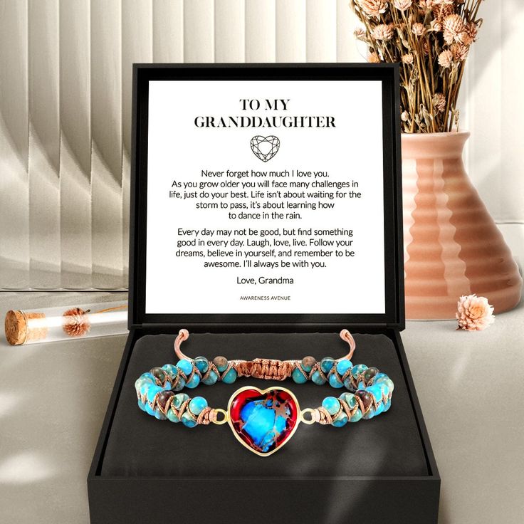 If you're looking for a sweet and sentimental way to express your love for your granddaughter, this bracelet is a perfect choice. The natural imperial stones give this bracelet an earthy and unique look, while the beautiful heart-shaped charm is a thoughtful touch that your granddaughter will always be reminded of your love and support. Whether she's heading off to college, getting married, or starting a family of her own, she is sure to cherish this heartfelt gift for years to come. WHY BUY FRO To My Granddaughter, Experience Gifts, Dancing In The Rain, Leather Gifts, Beautiful Heart, Heartfelt Gifts, Love You Forever, Silver Pieces, Anniversary Parties