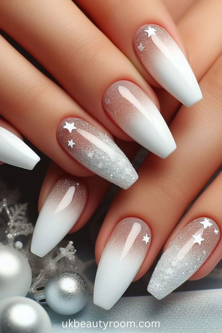 Sparkling White Nails, Pretty Birthday Nails, Acrylic With Gems, White Nail Set, Birthday Nail Art, Bright Nail Art, Cute Milk, Uk Nails, 2023 Nails