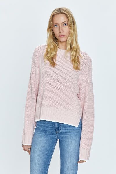 Adina Sweater - Icy Pink Pink Fall Sweater With Ribbed Cuffs, Fall Pink Sweater With Ribbed Cuffs, Pink Sweatshirt With Ribbed Collar For Spring, Pink Oversized Long Sleeve Cropped Sweater, Spring Ribbed Sweatshirt, Oversized Pink Cropped Long Sleeve Sweater, Oversized Pink Long Sleeve Cropped Sweater, Pink Cropped Sweater With Ribbed Cuffs For Spring, Trendy Pink Cropped Sweater With Ribbed Cuffs