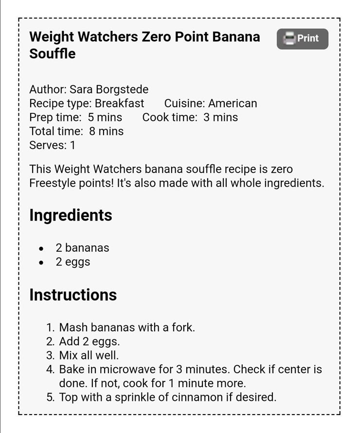 the instructions for weight watchers zero point banana smoothie recipe on a white background