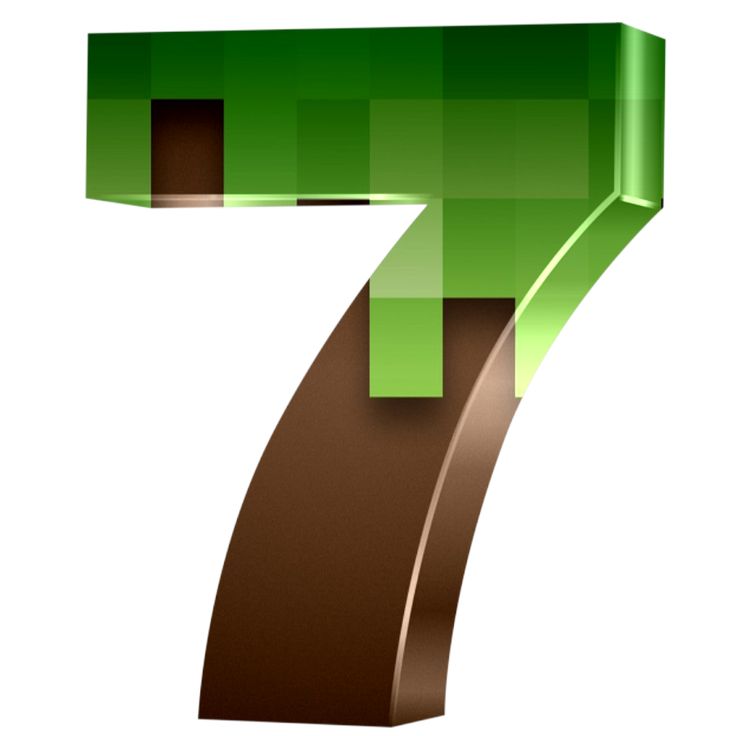 the number seven is made up of green and brown blocks