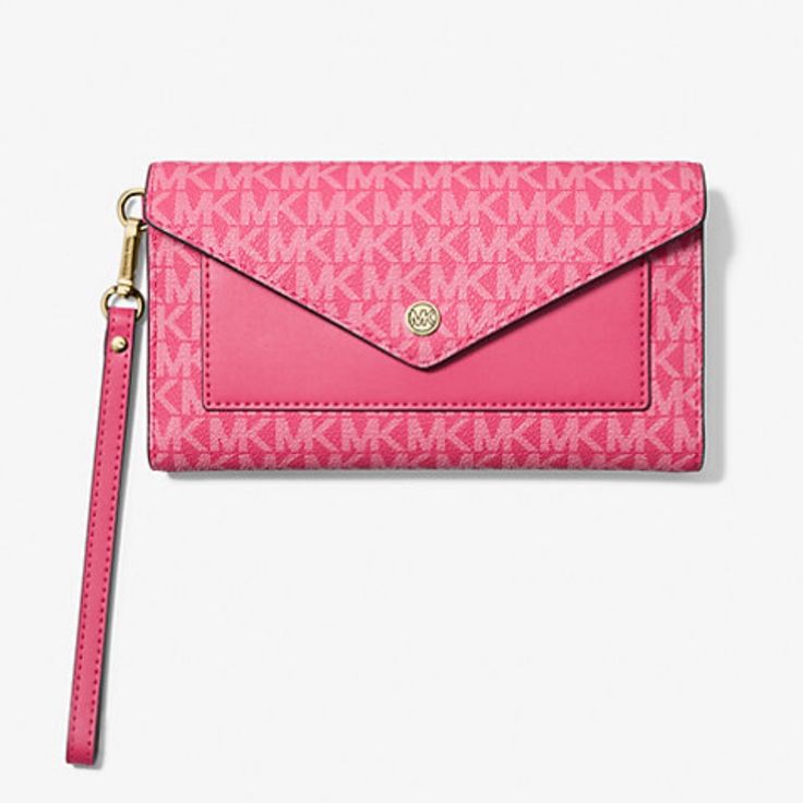 Nwt - Sold Out Item On Website Jet Set Item Electric Pink Large Envelope Flap Wristlet Elegant Pink Bag With Wrist Strap, Elegant Pink Wristlet For Travel, Elegant Pink Wallet With Wrist Strap, Pink Wallet With Wrist Strap As Gift, Pink Clutch With Wrist Strap, Elegant Pink Wallets With Wrist Strap, Pink Pouch Clutch With Wrist Strap, Pink Travel Wristlet With Removable Pouch, Pink Rectangular Wristlet With Wrist Strap