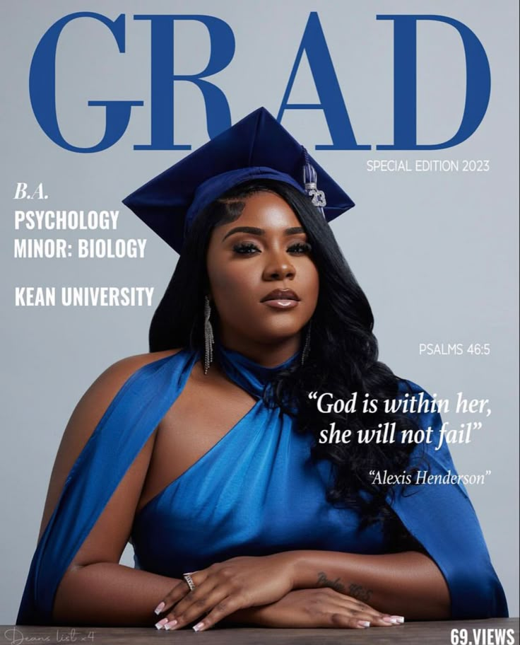 a magazine cover with a woman wearing a graduation cap and gown on the front page