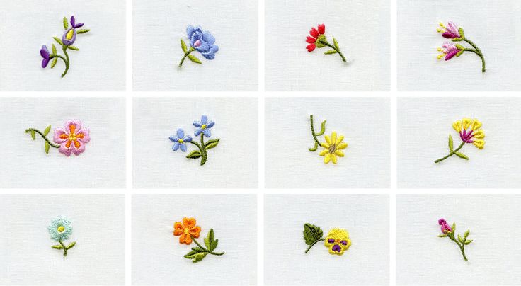 nine different colored flowers arranged in squares