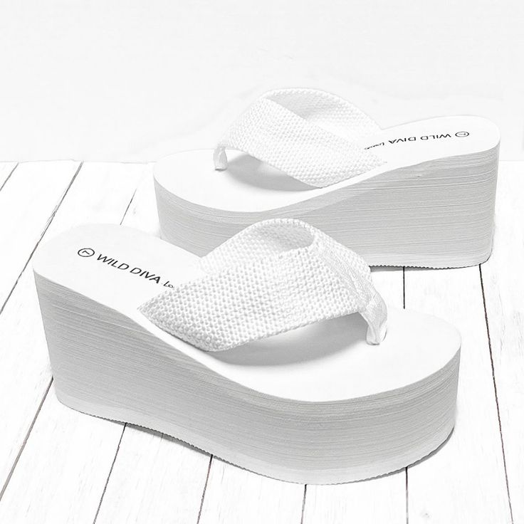 Step Out In These Comfy Foam Platform Thong Sandals New In Box Canvas And Foam Material Comfy Platform Wedge Soles Heel Height: 3.25 In. Fitting: True To Size. Regular Fit. Cheap Platform Flip Flops For Summer, White Eva Wedge Sandals For Summer, White Synthetic Platform Slippers For Vacation, White Toe Post Wedge Sandals For Beach, White Wedge Sandals For Beach Season, White Summer Wedge Sandals, Summer Wedge Heel Flip Flops For Beach Season, White Eva Flip Flops For Vacation, White Wedge Heel Flip Flops Casual Style