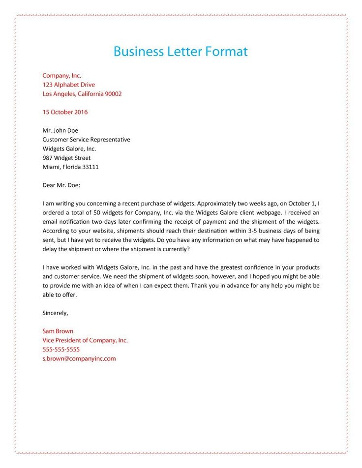 a business letter format is shown in this image