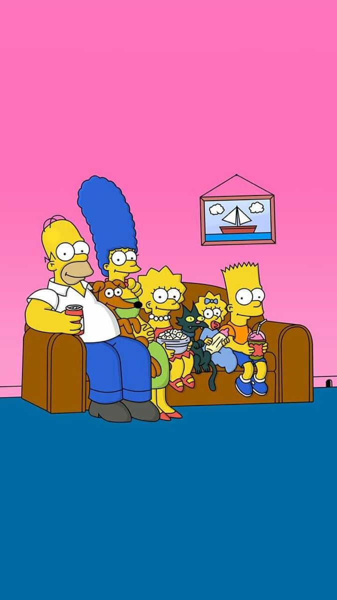 the simpsons family is watching tv together