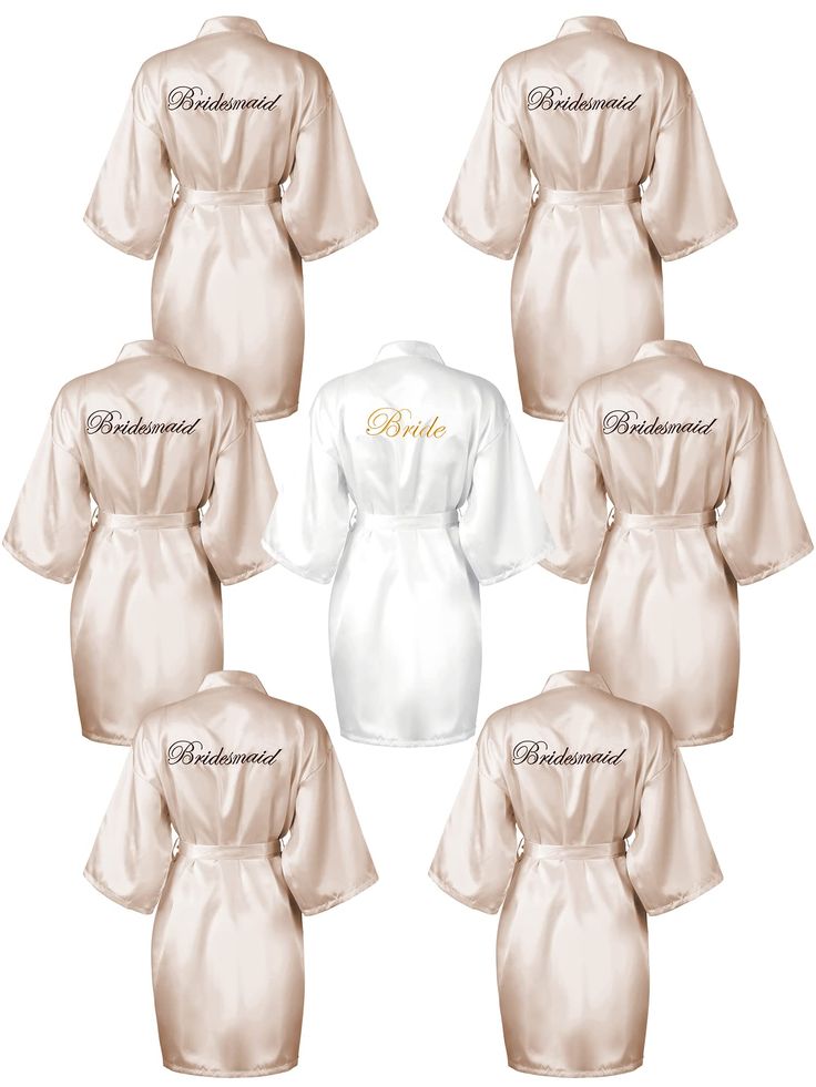 PRICES MAY VARY. Stylish Combination: there are 7 pieces of wedding party satin robes in the package, including 1 piece of bride satin robe and 6 pieces of bridesmaids robes; Enough quantity and stylish color can meet your needs for a wedding party; They can also serve as nice gifts for your female friends Well Designed: the wedding party sleepwear are designed with the word on the back, which are elegant and stylish; The bride robes are embroidered with words [Bride], while the bridesmaids robe Embroidery Bride, Bridesmaid Bathrobe, Bride Kimono, Satin Bridesmaids Robes, Bridesmaids Robes, Bridesmaid Kimono, Bridesmaid Satin, Satin Robes, Embroidered Robes