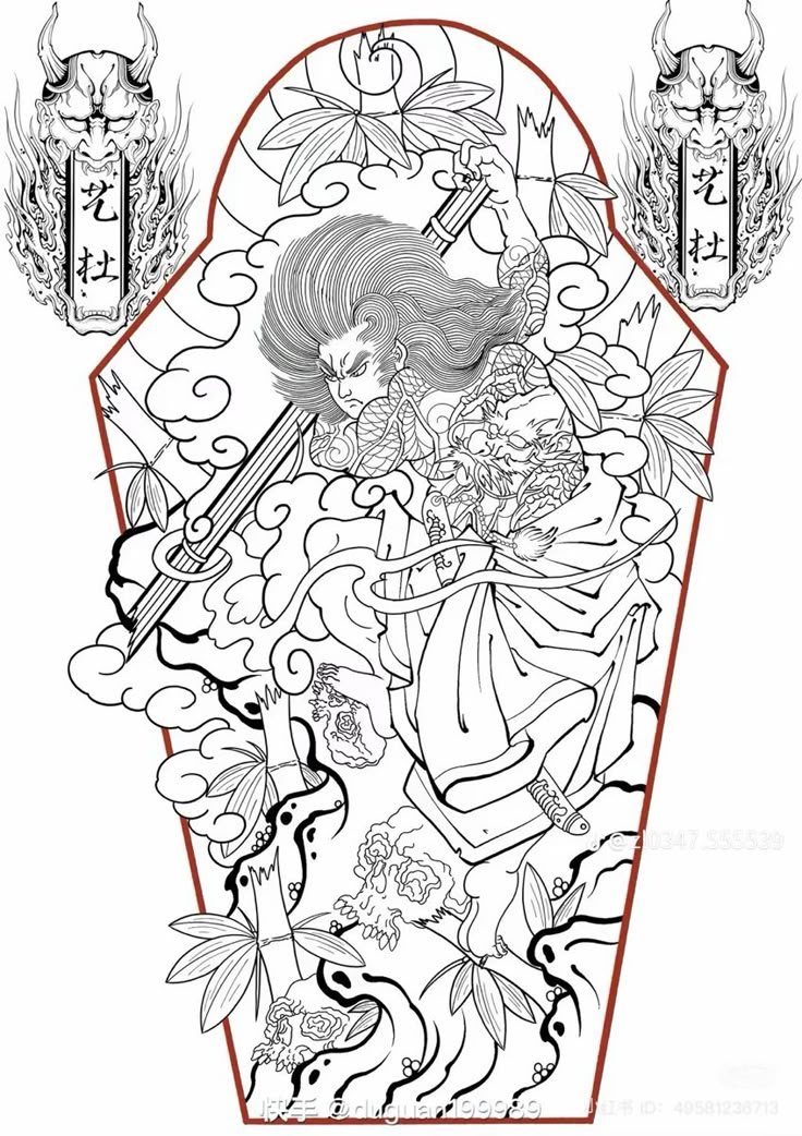 Japanese Folklore Tattoo, Koi Tattoo Design, Japanese Background, Statue Tattoo, Tattoo Background, Japan Tattoo Design, Chinese New Year Greeting, Irezumi Tattoos, Back Tattoos For Guys