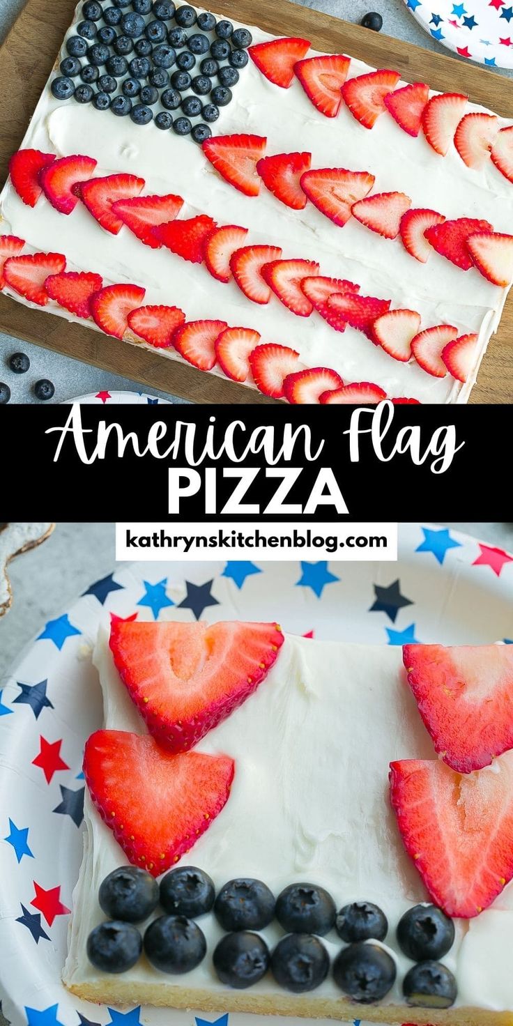 an american flag pizza with strawberries and blueberries on it