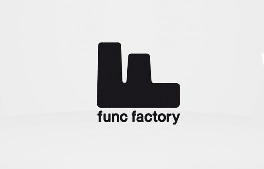 the word fun factory written in black on a white background with an arrow pointing to it