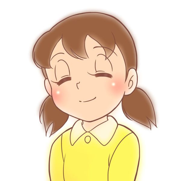 a drawing of a girl with brown hair and yellow shirt, smiling at the camera