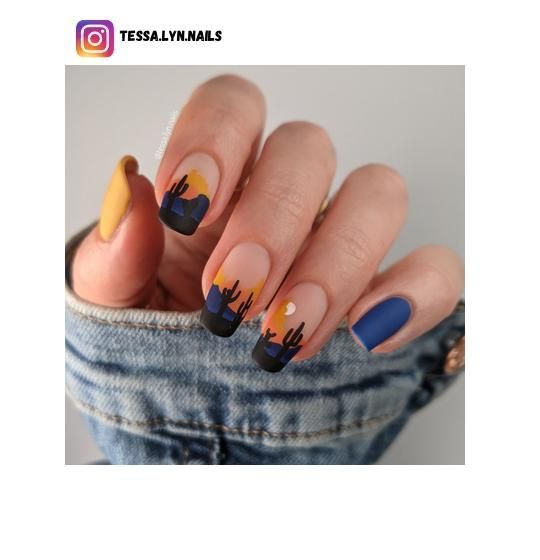 45+ Sunset Nail Design Ideas for 2023 - Nerd About Town Desert Nail Ideas, Desert Sunset Nails, Topography Nails, Desert Manicure, National Park Nails, Desert Nails Designs, Southwestern Nails, Earth Tone Nails Designs, Southwest Nails