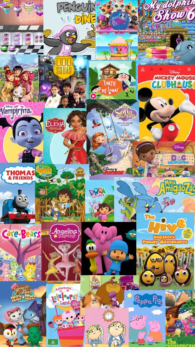 many different cartoon characters are grouped together in this collage, with the same character on each