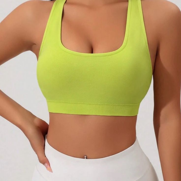 Sport Bra Top Exercise Working Out Summer Top Lime Green Medium Criss Cross Casual Green Yoga Sports Bra, Casual High Stretch Green Sports Bra, Green Casual High Stretch Sports Bra, Green Casual Sports Bra, Casual Green Sports Bra, Green Stretch Sports Bra For Casual Wear, Green Casual Sports Bra With Medium Support, Casual Green Sports Bra For Gym, Casual Stretch Green Sports Bra