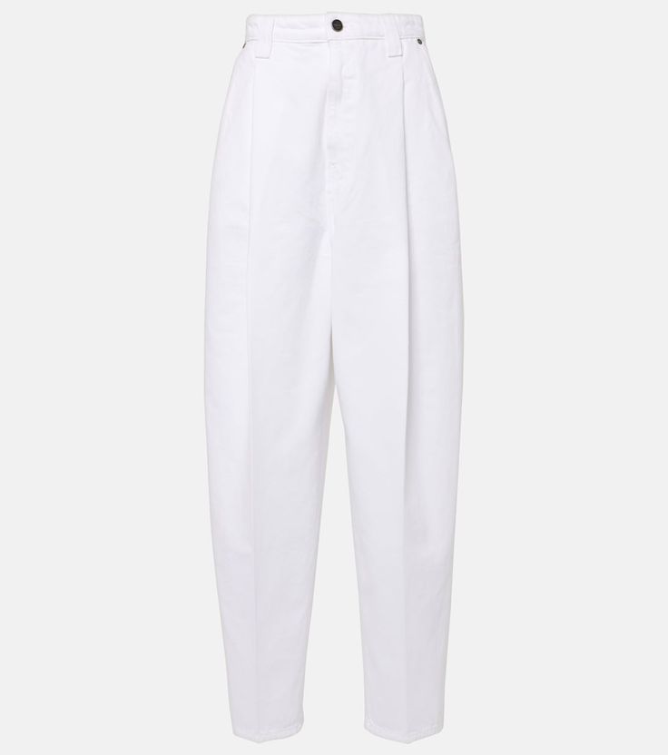 Ashford high-rise straight jeans in white - Khaite | Mytheresa White Straight Pants, Modern Straight Leg Cotton Jeans, Modern Cotton Straight Leg Jeans, Straight Fit Tapered Leg Cotton Jeans, Straight Fit Cotton Jeans With Tapered Leg, Modern Cotton Pants With Five Pockets, High-waisted Cotton Jeans, Classic High-waist Cotton Pants, Trendy Tapered Leg Cotton Jeans