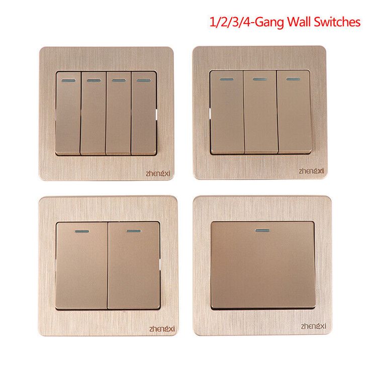 four different types of light switches on a white background with the numbers 1 / 2 / 4 - gang wall switches