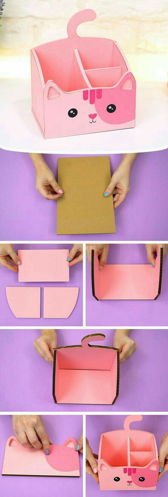 the instructions for how to make an adorable cat shaped box with paper and scissors in it