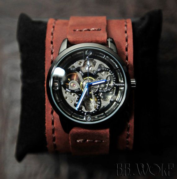 Men's Automatic Skeleton Watch - USA Handmade Leather Straps - SALE - Worldwide Shipping - Steampunk Watch Steampunk Watch, Skeleton Watches, Wrist Wear, Groomsmen Gift, Unisex Watches, Skeleton Watch, Watch Collection, Wrist Watches, Watches Jewelry