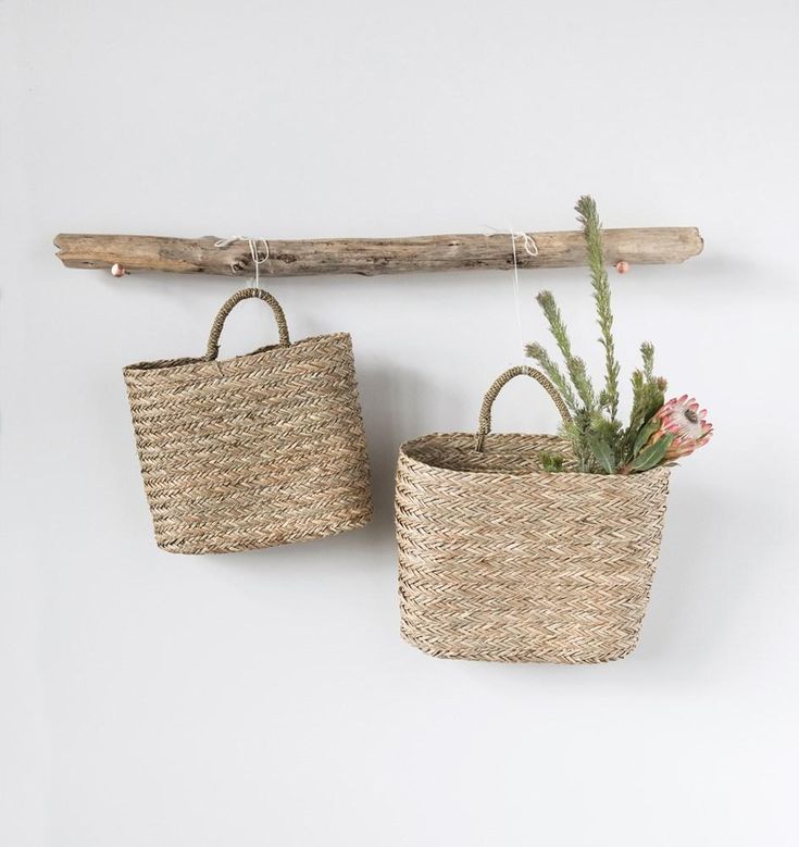 Seagrass Wall Basket (2 sizes) - Little Red Barn Door Bathroom Natural Wood, Bathroom Natural, Rustic Easter, Wood And Black, Wall Baskets, Seagrass Basket, Basket Wall Decor, Seasonal Displays, Modern Farmhouse Bathroom