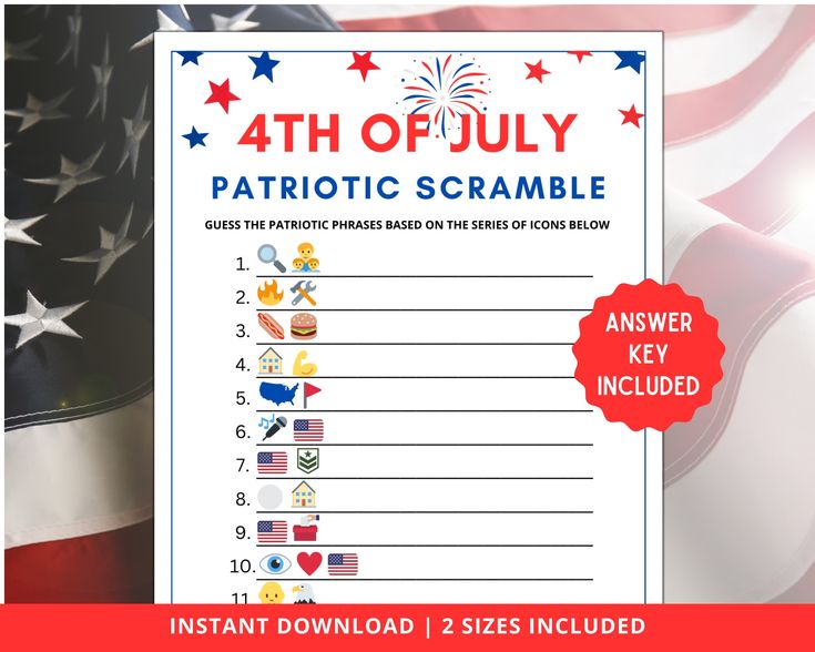 the 4th of july patriotic scramble is shown with an american flag and stars on it