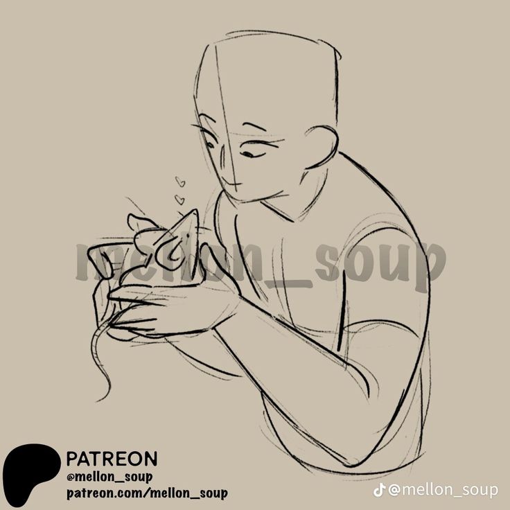 a drawing of a person holding something in their hands with the words pateron on it