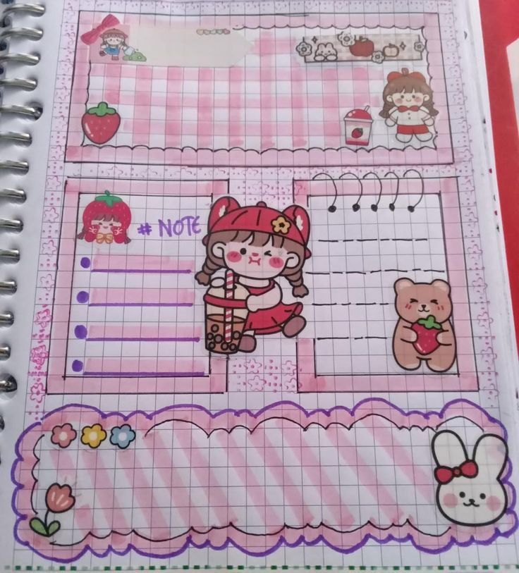 an open notebook with hello kitty stickers on it