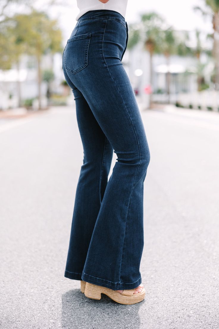 Trendy Dark Wash Flare Jeans - Wide Leg – Shop The Mint Dark Wash High-waist Flares For Fall, Dark Wash High Waist Flares For Fall, Dark Wash Full-length Flares For Fall, Dark Wash Full Length Flares For Fall, Dark Wash Full Length Fall Flares, Full-length Dark Wash Flares For Fall, Fall Dark Wash Full Length Flares, Dark Wash Flared Hem Flares For Fall, Fall Dark Wash Flared Hem Flares