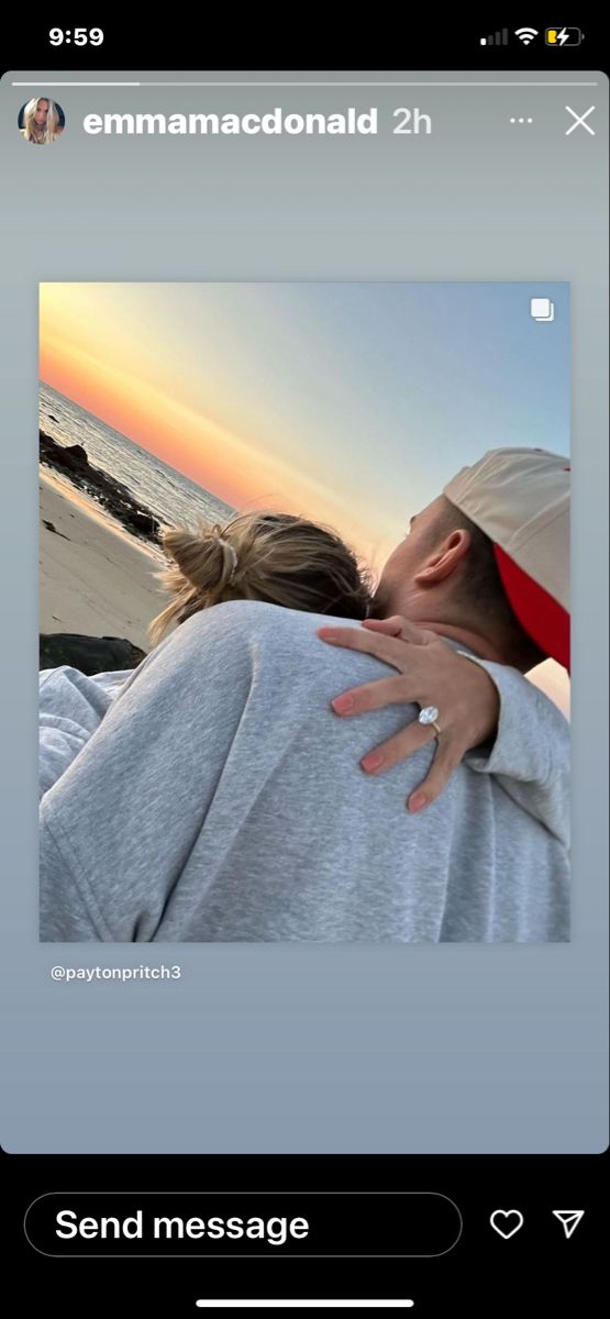 two people hugging each other on the beach with an ocean in the background and text that reads, send message