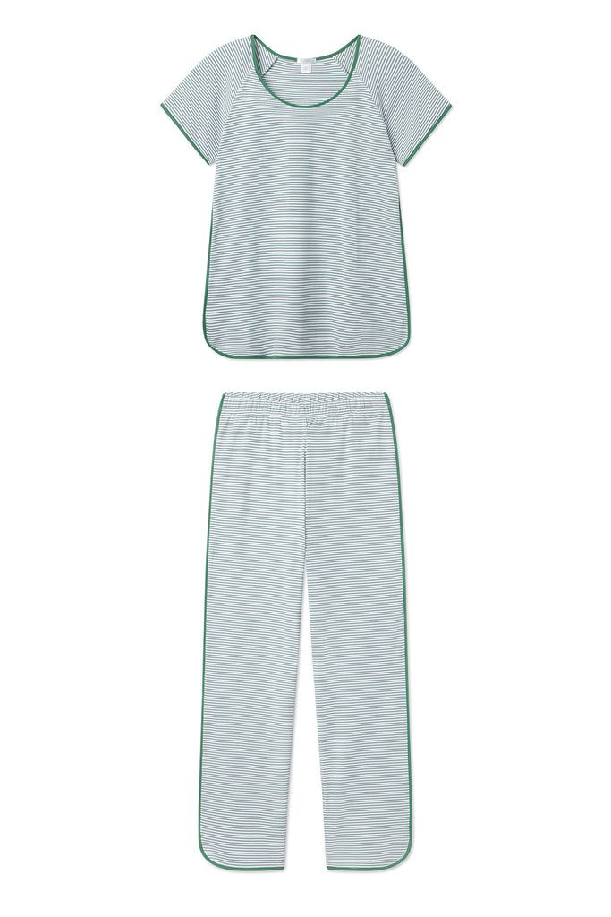 Pima Short-Long Set in Classic Green Casual Short Sleeve Sleepwear For Leisure, Casual Short Sleeve Sleep Set, Green Sporty Loungewear Sets, Sporty Green Short Sleeve Set, Casual Green Sets For Lounging, Casual Green Lounging Sets, Green Casual Lounging Sets, Sporty Short Sleeve Loungewear Set, Green Casual Lounge Sets