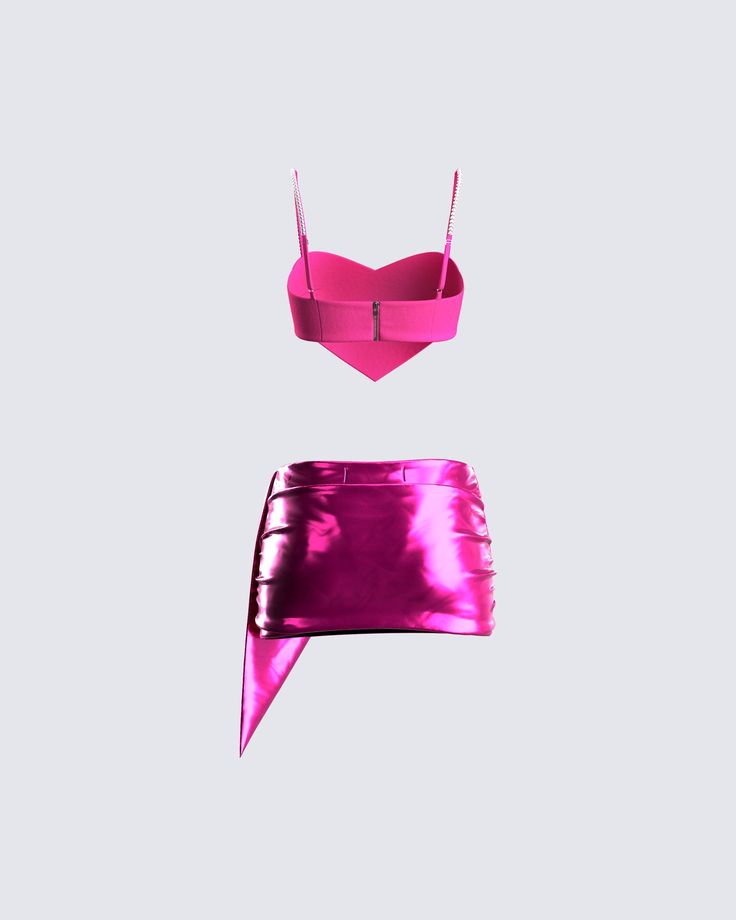 The party don’t start till you walk in wearing this iconic two-piece set 💗 With a pink heart crop top paired with a matching metallic mini skirt - this fit will turn you into the star of every occasion 💅 Pink Party Crop Top, Glamorous Pink Crop Top For Party, Glamorous Pink Party Crop Top, Glamorous Pink Crop Top For Night Out, Flirty Crop Top For Party, Trendy Night Out Sets Mini Length, Flirty Crop Top For Parties, Trendy Night Out Sets In Mini Length, Trendy Mini Length Night Out Sets