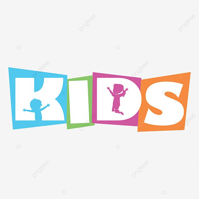 the word kids is made up of colorful blocks with children's silhouettes on them