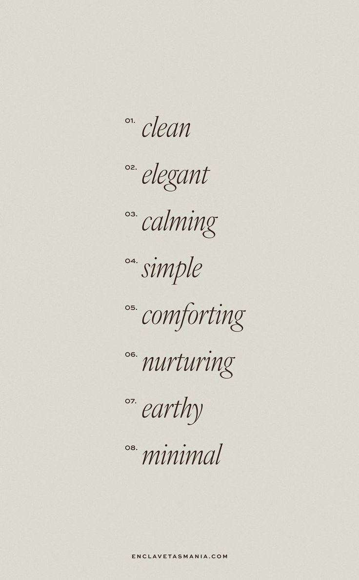 the words clean, elegant, calming, simple, comforting, and nurturing earthy minimal