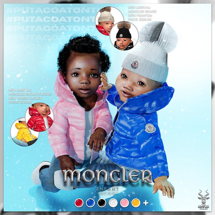 an ad for moncler with two children in winter clothes and hats on their heads