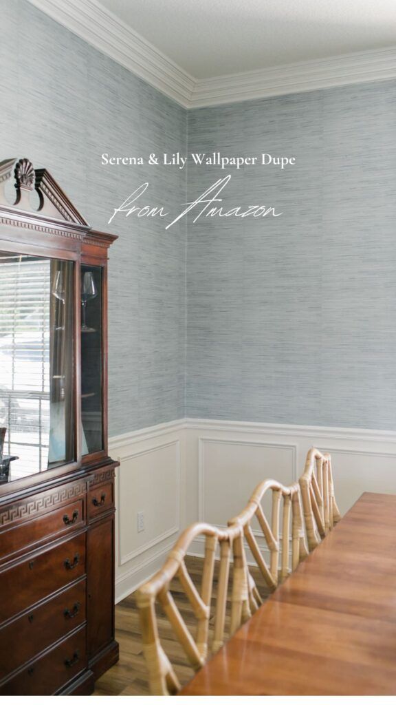 a dining room table with chairs and a china cabinet