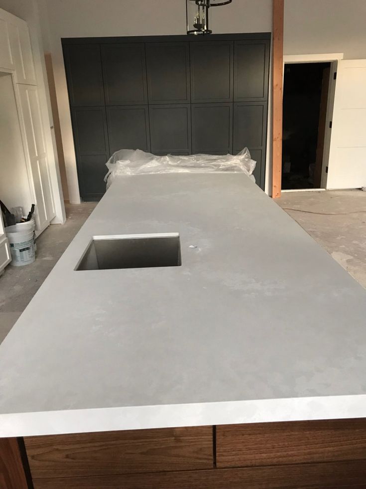 an unfinished kitchen countertop in the middle of construction