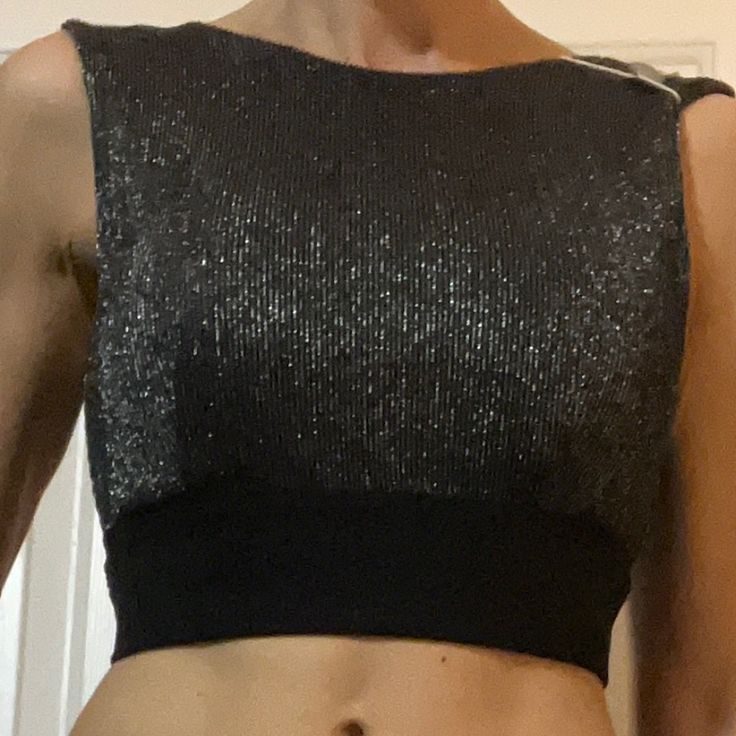 New With Tags Smoke Free Home Black Stretch Top With Glitter, Black Glitter Stretch Top, Top With Bow, Black Silver, Crop Top, Crop Tops, Tags, Silver, Women Shopping