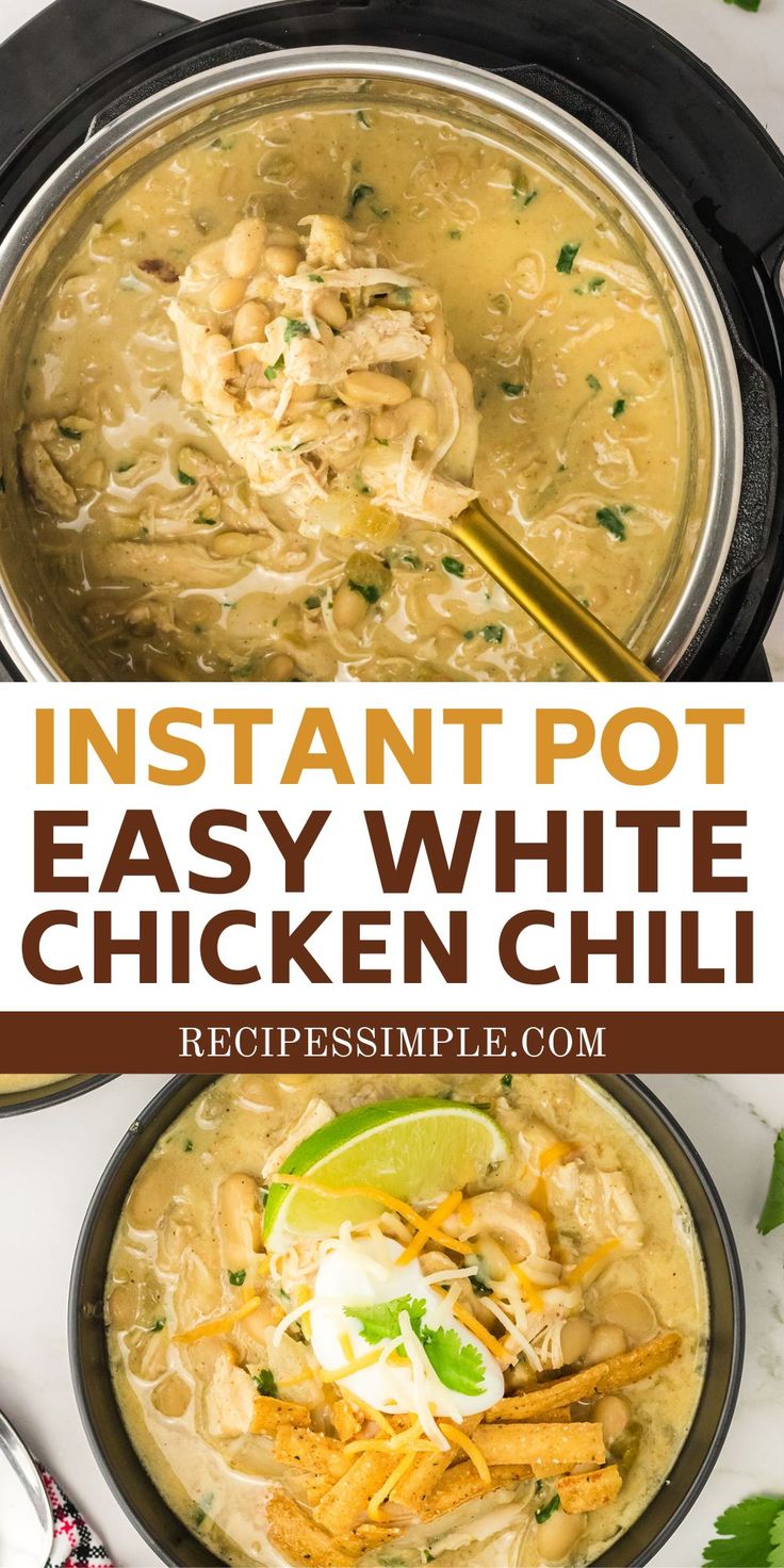 instant pot easy white chicken chili in a crock pot with lime and cilantro