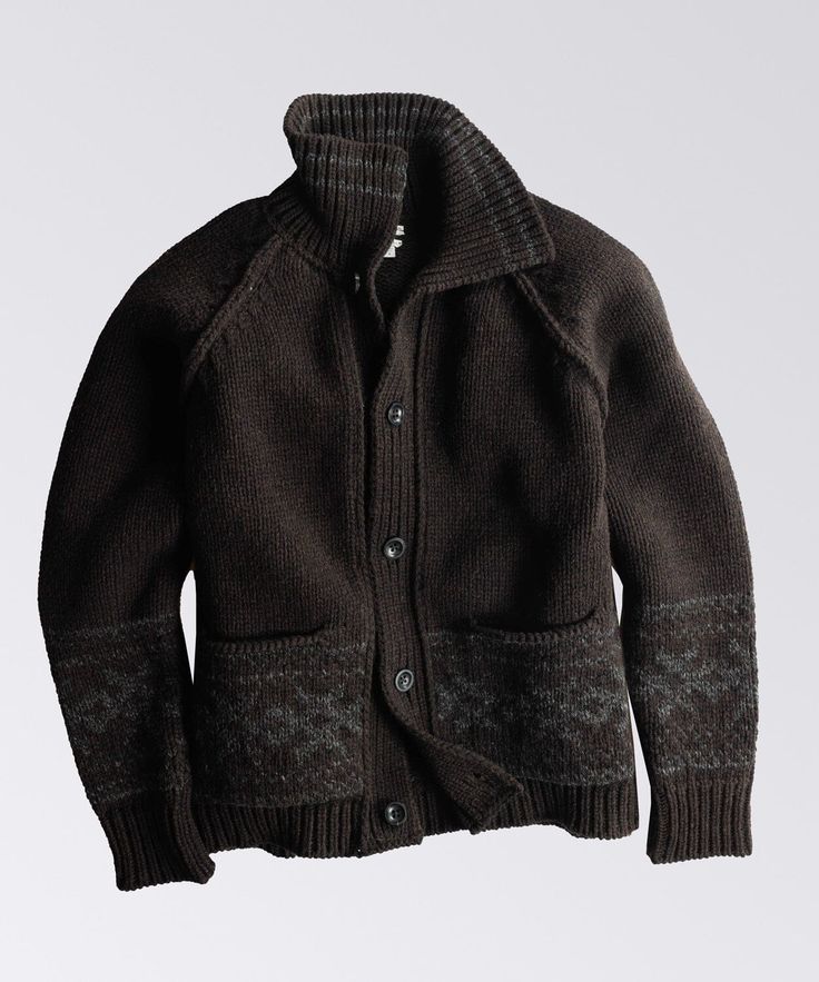 Fairisle Cardigan in Cocoa - OOBE BRAND Fitted Wool Jacquard Knit Outerwear, Brown Wool Button-up Outerwear, Wool Jacquard Knit Long Sleeve Cardigan, Vintage Brown Wool Cardigan, Brown Wool Jacquard Knit Outerwear, Fair Isle Cardigan, Fair Isle Pattern, Polo Sweater, Knit Tees