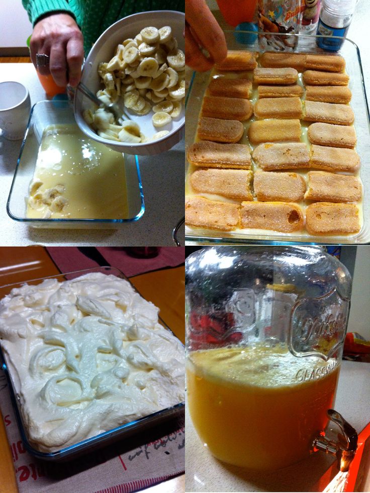 there are two pictures showing different stages of making desserts