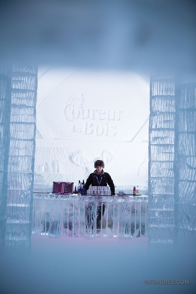 a man sitting at a bar with an ice sculpture behind him