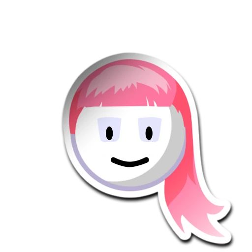 a girl with pink hair is shown in the shape of a sticker on a white background