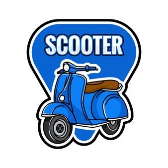 a blue scooter sticker with the word scooter on it