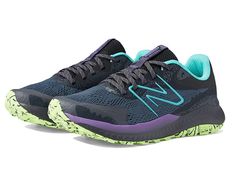 New Balance Dynasoft Nitrel v5 - Women's Shoes : Magnet/Cyber Jade : Predecessor: Dynasoft Nitrel v4. Make your mark both on and off the trails with the New Balance DynaSoft Nitrel v5. These trail running shoes are built to withstand daily wear, featuring no-sew overlays, engineered mesh, and a durable AT Tread outsole. Performance and plush comfort collide with the responsive DynaSoft midsole to provide underfoot comfort as you take on the great outdoors. Textile and synthetic upper. Breathable Green New Balance Running Shoes For Errands, Green Mesh Trail Running Shoes, New Balance Blue Trail Running Shoes, Blue New Balance Trail Running Shoes, Green Low-top New Balance Trail Running Shoes, Green Low-top Trail Running Shoes By New Balance, New Balance Running Shoes With Breathable Mesh, New Balance Green Outdoor Running Shoes, Green New Balance Outdoor Running Shoes