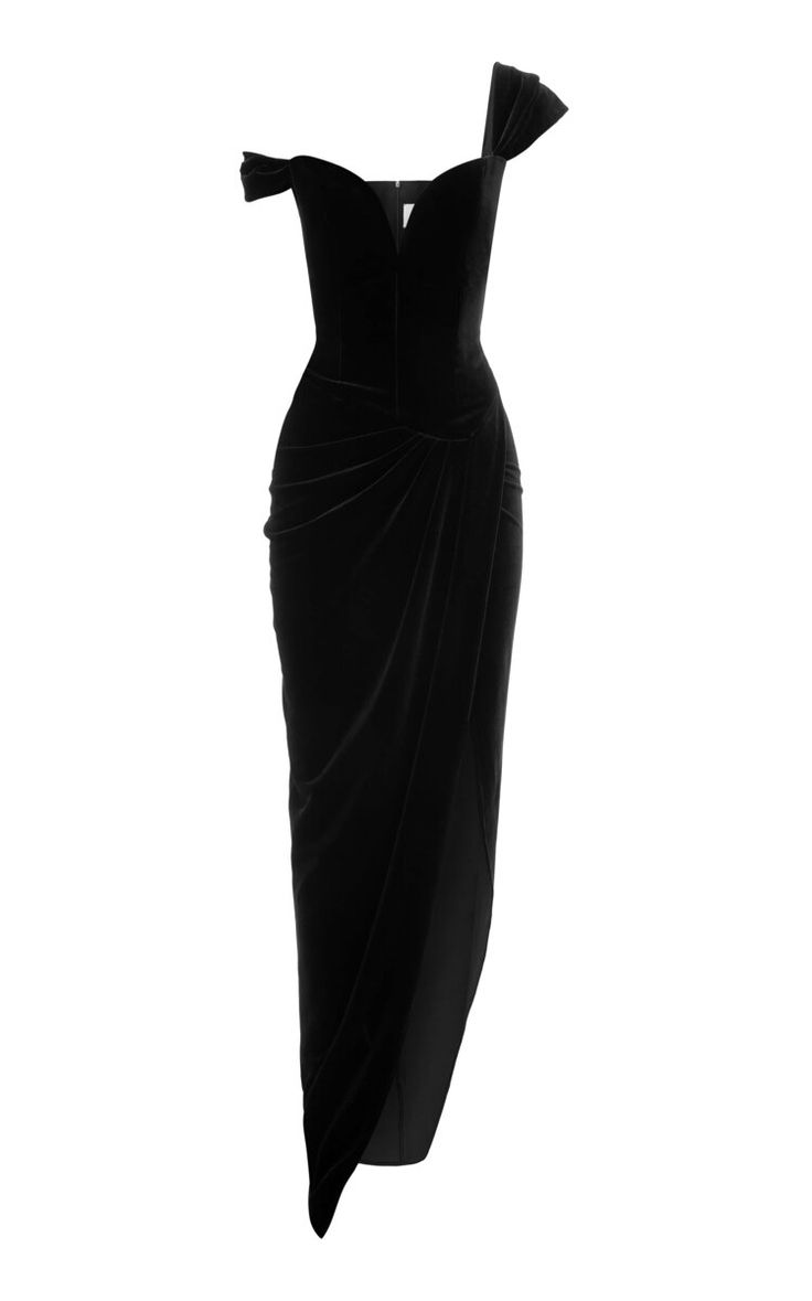 Off-The-Shoulder Velvet Corset Gown By Alex Perry | Moda Operandi Runway Cocktail Dress, Black Designer Gown, Black Dress Outfit Classy Elegant Formal, Old Hollywood Gown, Alex Perry Dress, Strapless Corset Dress, Resort 2025, Corset Gown, Velvet Corset