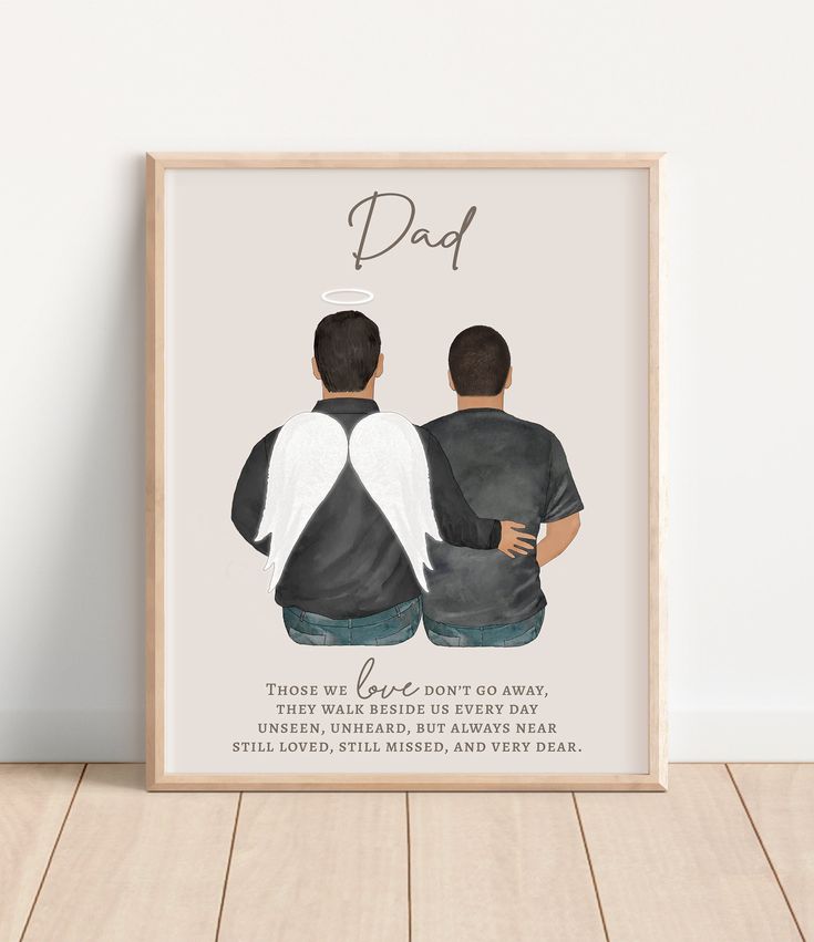 a father's day card with an illustration of two men sitting on top of each other