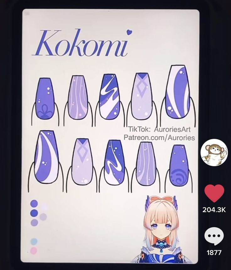 Genshin Nail Art, Genshin Impact Nails Design, Genshin Impact Nails, Genshin Nails, Kokomi Genshin Impact, Cute Simple Nails, Anime Nails, Korean Nails, Racun Shopee