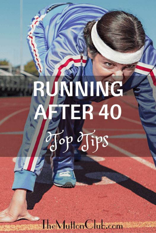 a woman in blue and white running on a track with the words running after 40 top tips