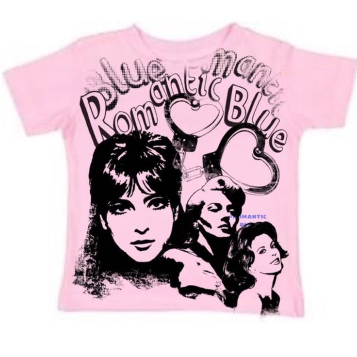 Romantic Blue Trio tee Unisex Pink T-shirt With Screen Print, Retro Pink Printed T-shirt, Retro Blue Printed T-shirt, Vintage Hand Printed Crew Neck Tops, Unisex Pink Screen Print T-shirt, Vintage Hand Printed Short Sleeve T-shirt, Vintage Hand-printed Short Sleeve T-shirt, Vintage Hand Printed Tops For Summer, Pink Retro Printed T-shirt