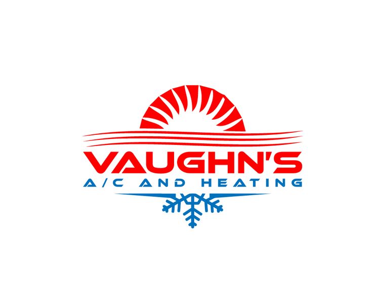 the logo for vaugh's ac and heating, with snowflakes on it